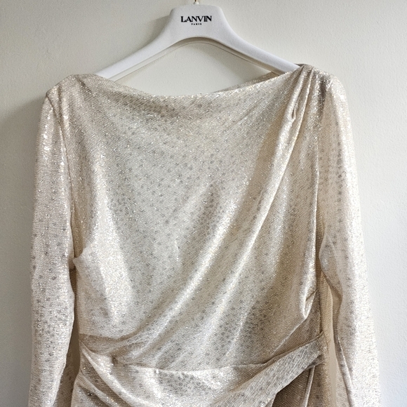 Talbot Runhof Gold/Silver Metallic Effect Ruched Midi Dress Size US14/DE44 - Picture 10 of 17